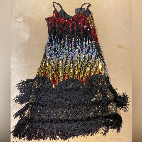 Sequin and Fringe Dress with Red and Black Accents 1XL (HM) - Picture 6 of 7